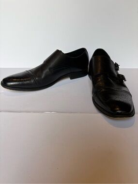 Asher Green Men's Black Leather Double Monk Strap Dress Shoes Size 12